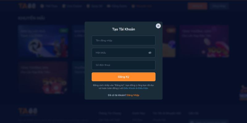 Hình ảnh Hướng dẫn đăng ký tài khoản tại nhà cái TA88